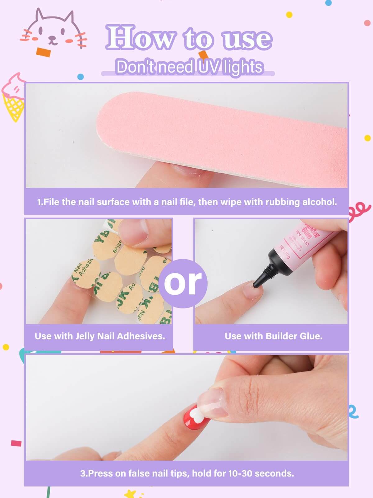 EBANKU 78Pcs Kids Press On Nails 3 Pack Set