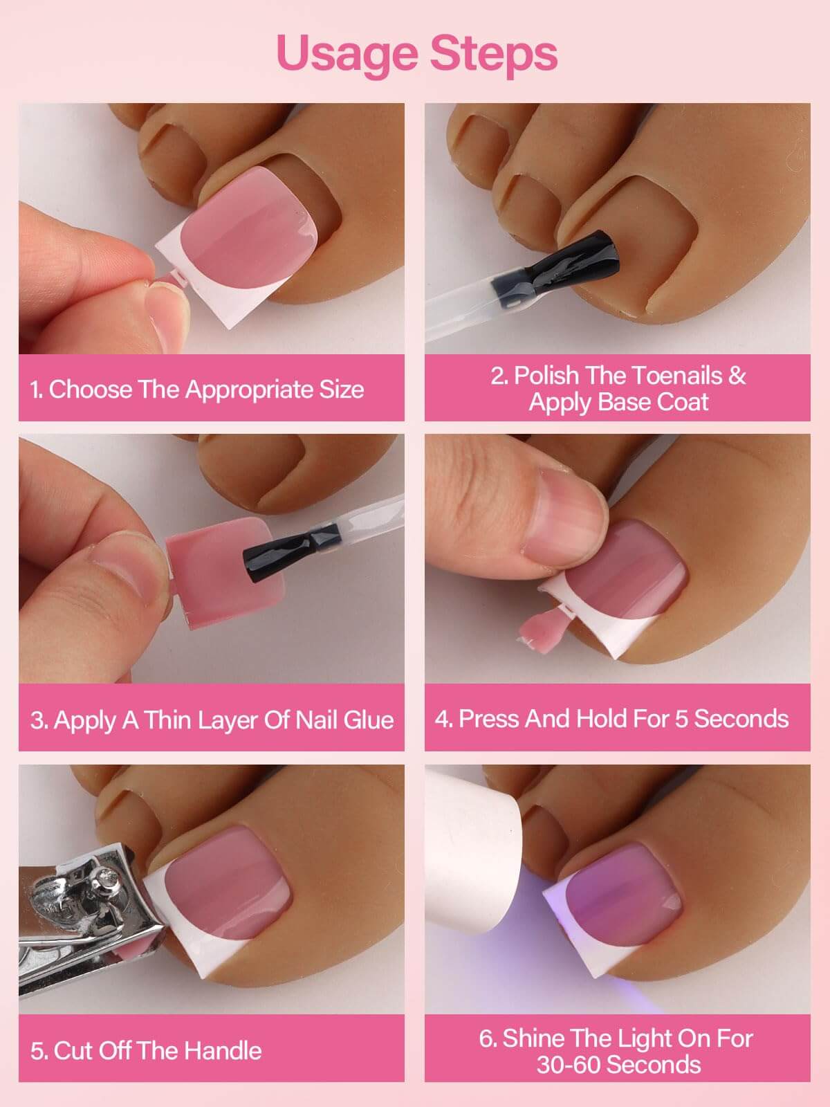 EBANKU French Tip Press On Toenails 150PCS Light Pink Square Tips