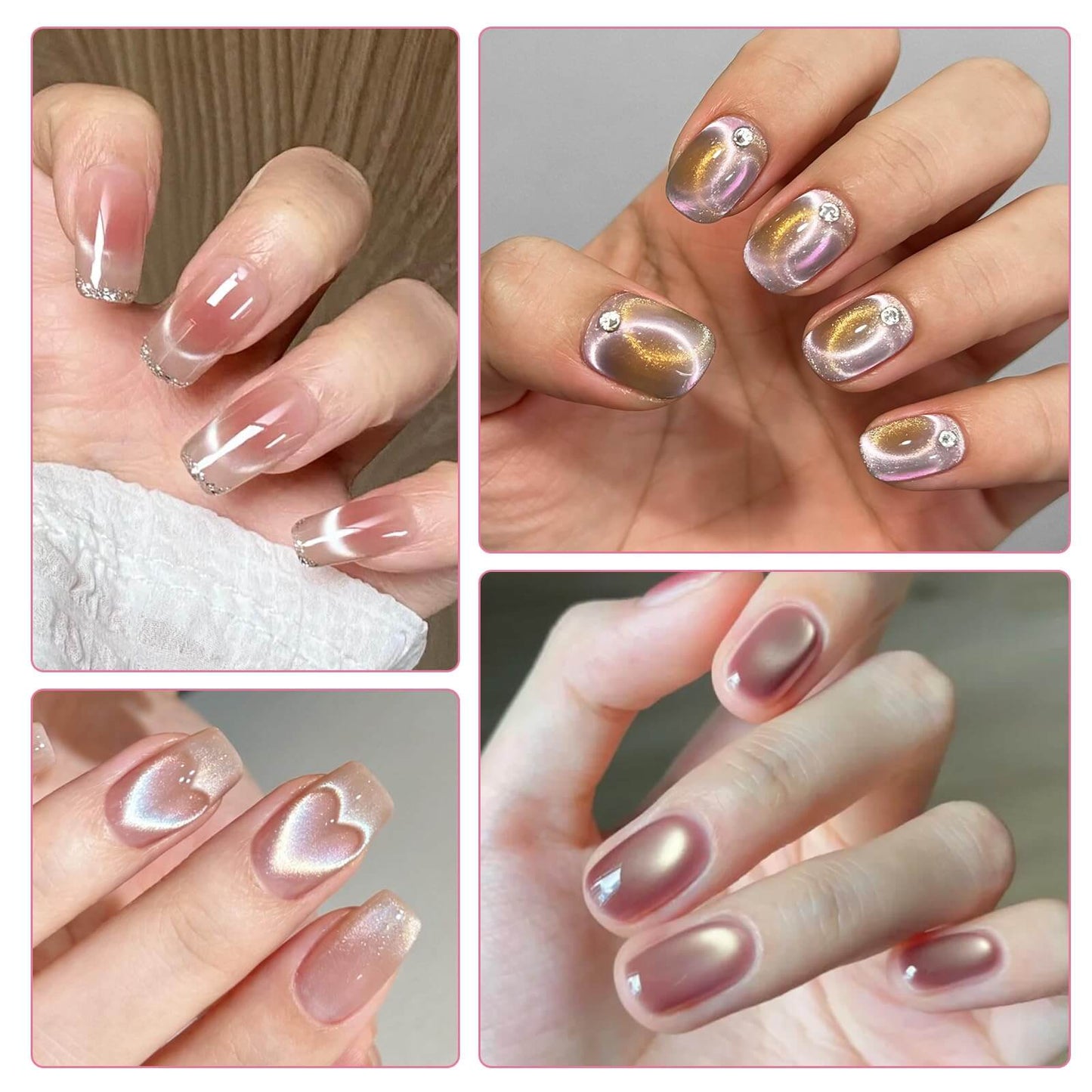 EBANKU 3PCS Cat Eye Nail Magnet Set 3-in-1 & 4-in-1 Pink