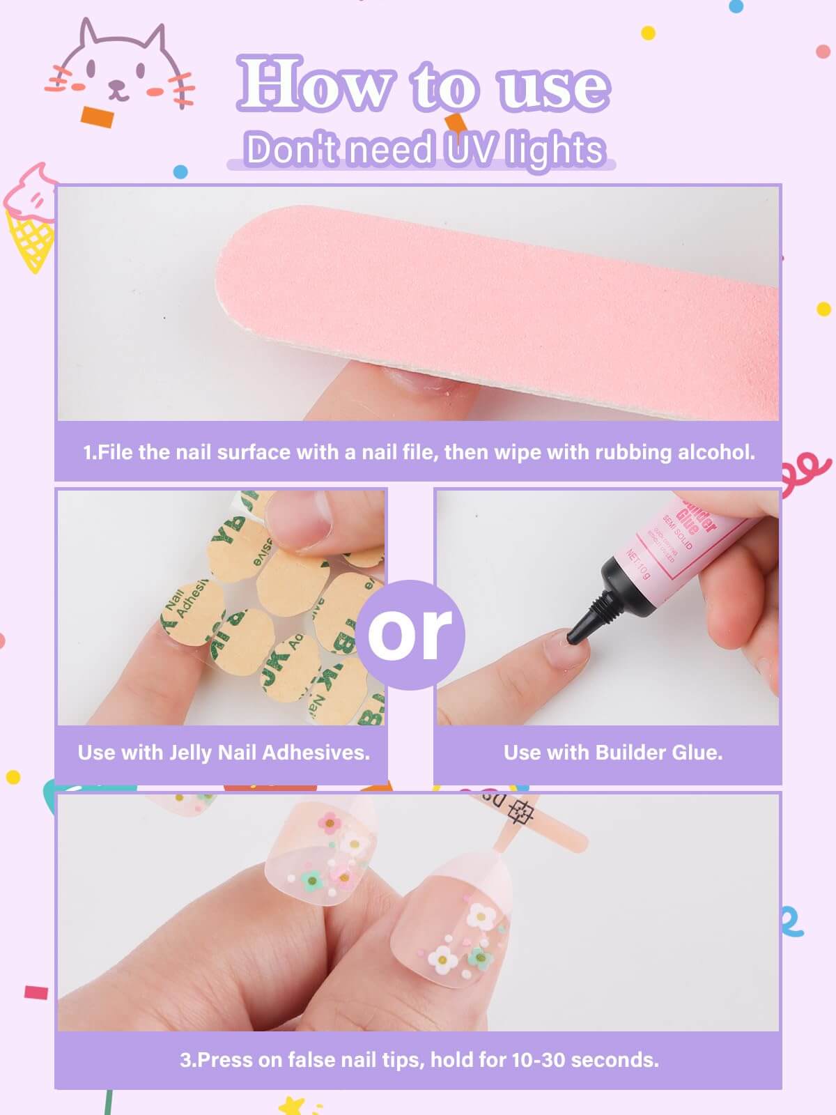 EBANKU Kids Press On Nails 24 Pcs Mini Flower French Fake Nails