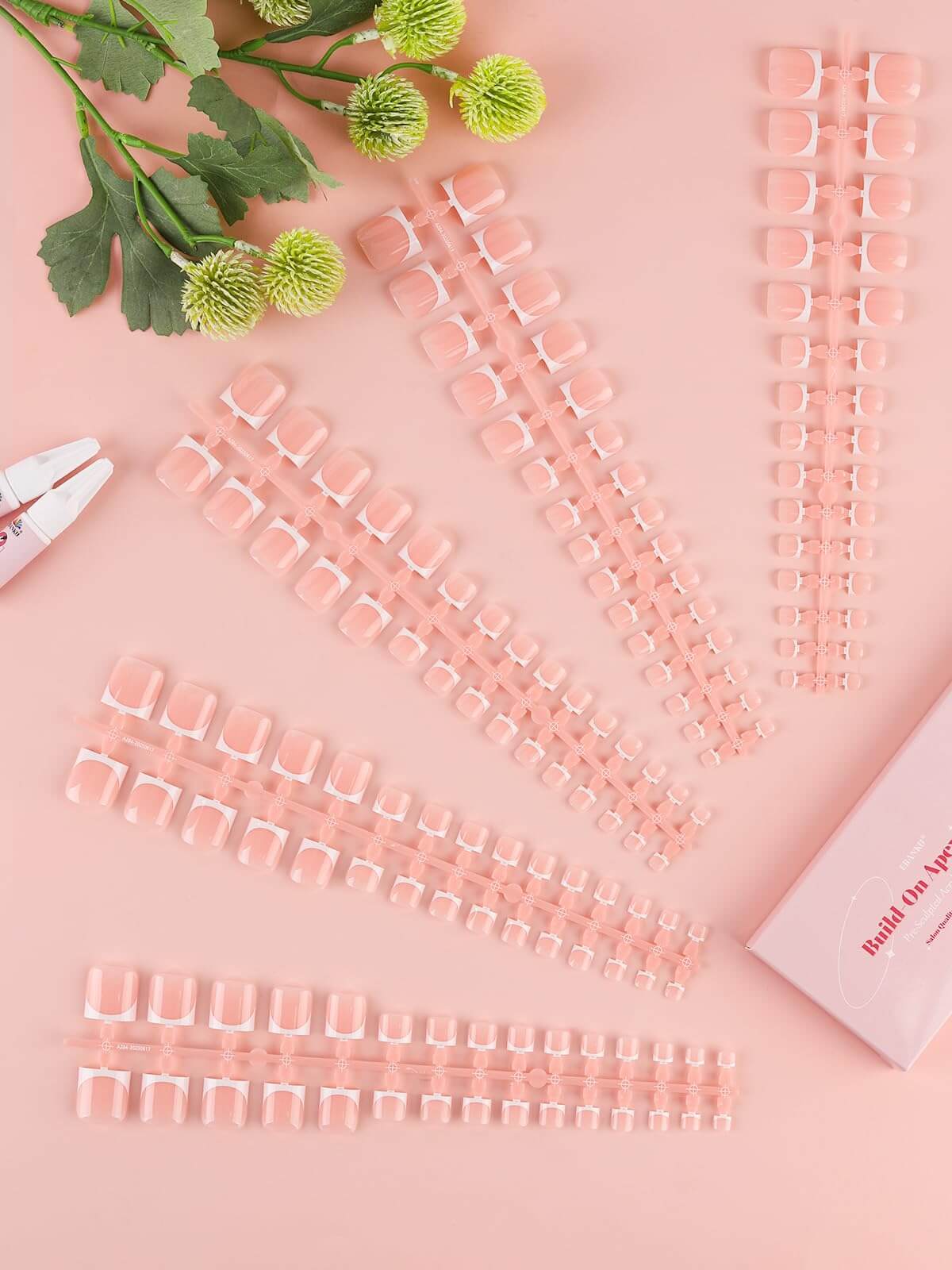 EBANKU French Tip Press On Toenails 150 Pcs Nude Square Tips