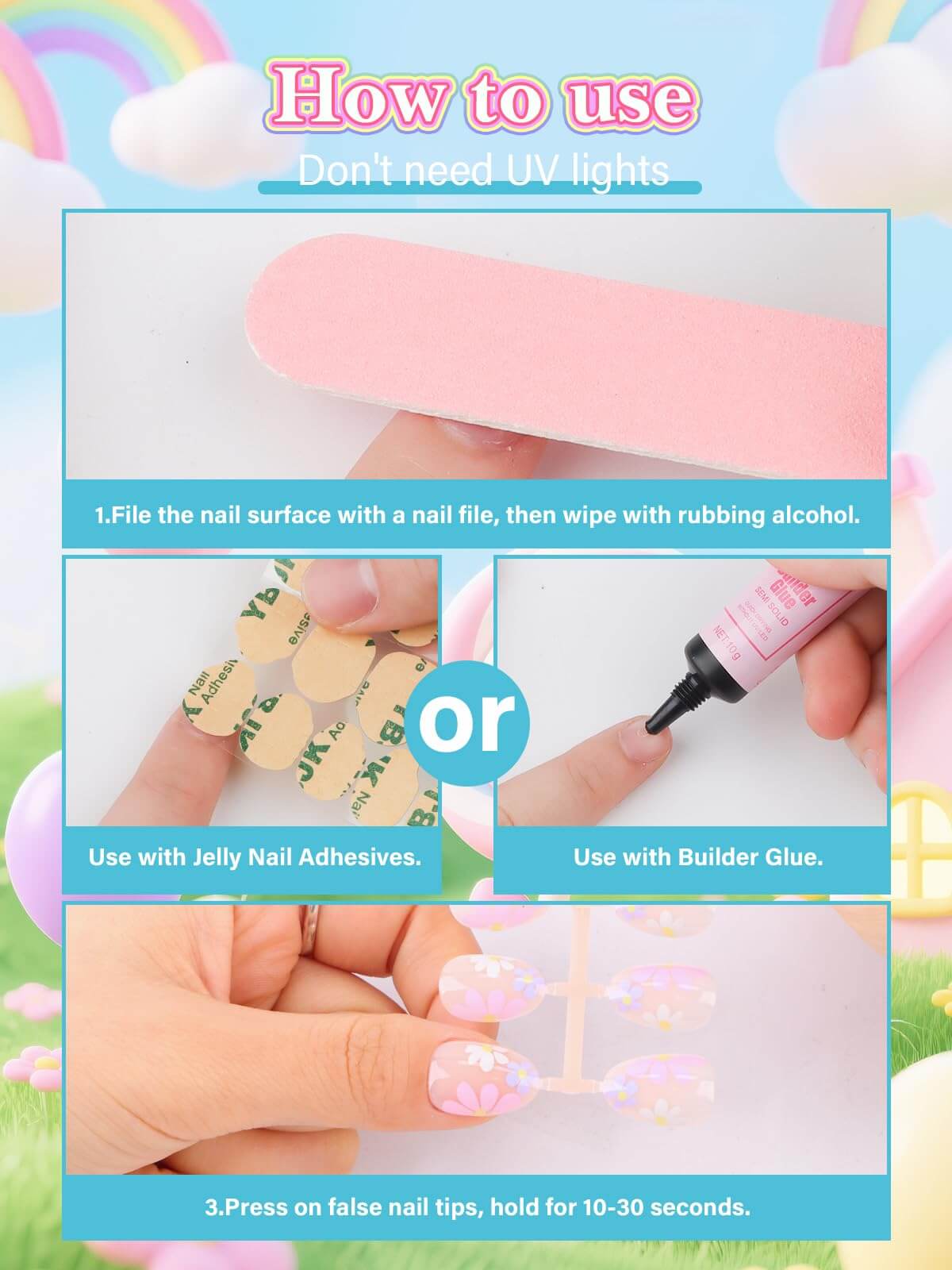 EBANKU Kids Press On Nails 26PCS Almond Fake Nail Kit with Glue