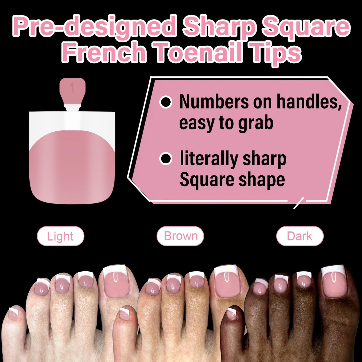EBANKU 150PCS Square French Press On Toenails with 2 Nail Glues