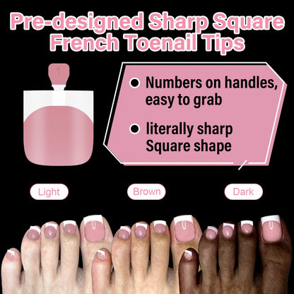 EBANKU 150PCS Square French Press On Toenails with 2 Nail Glues