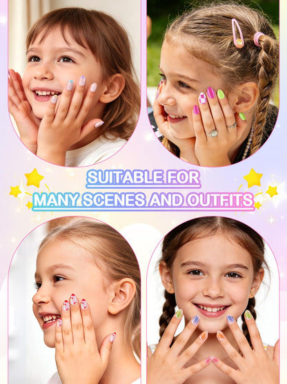 EBANKU 144 Pcs Kids Press On Nail Gift Box with Nail Polish Kit