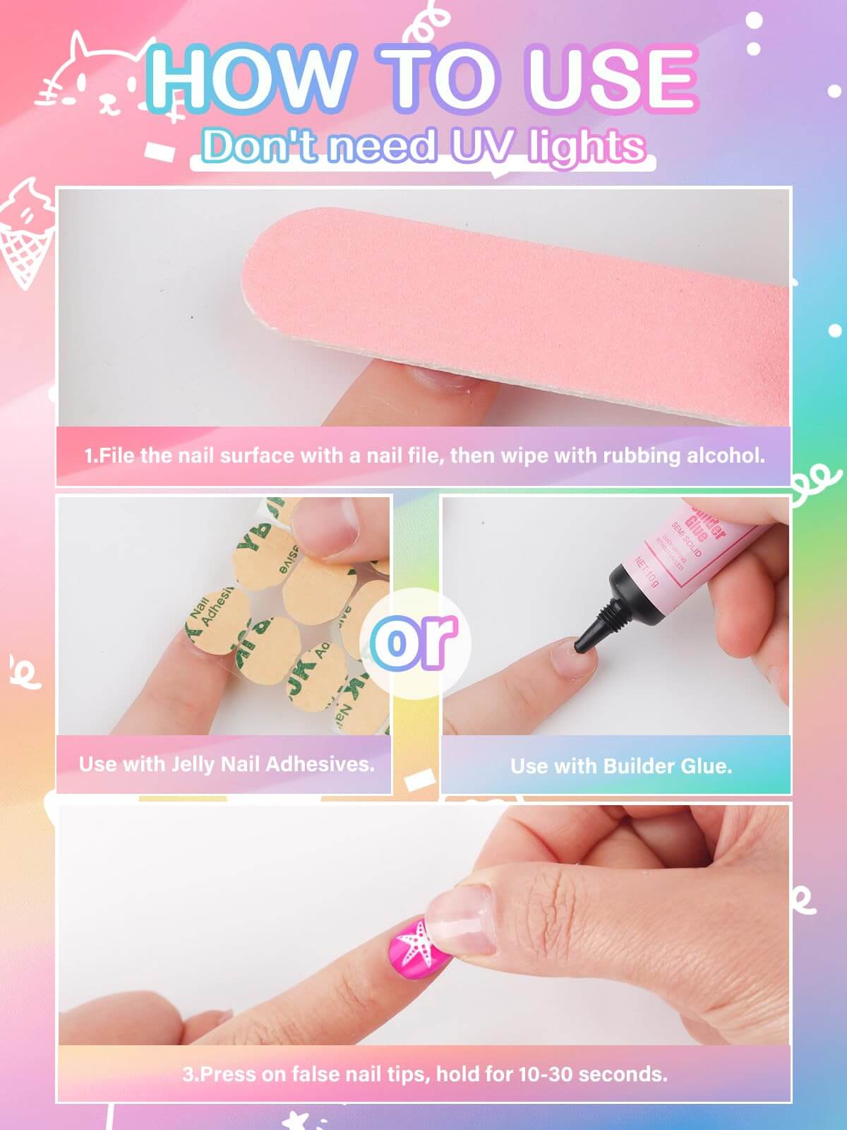 EBANKU 78PCS Kids Press On Nails Pink Flower Fake Nail Kit with Glue