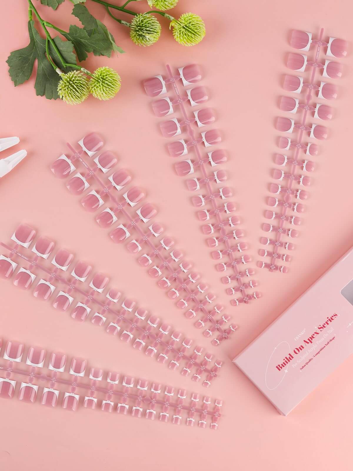 EBANKU French Tip Press On Toenails 150 Pcs Deep Pink Square
