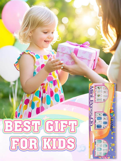 EBANKU 72Pcs Kids Press On Nails 3 Pack Full Cover Set