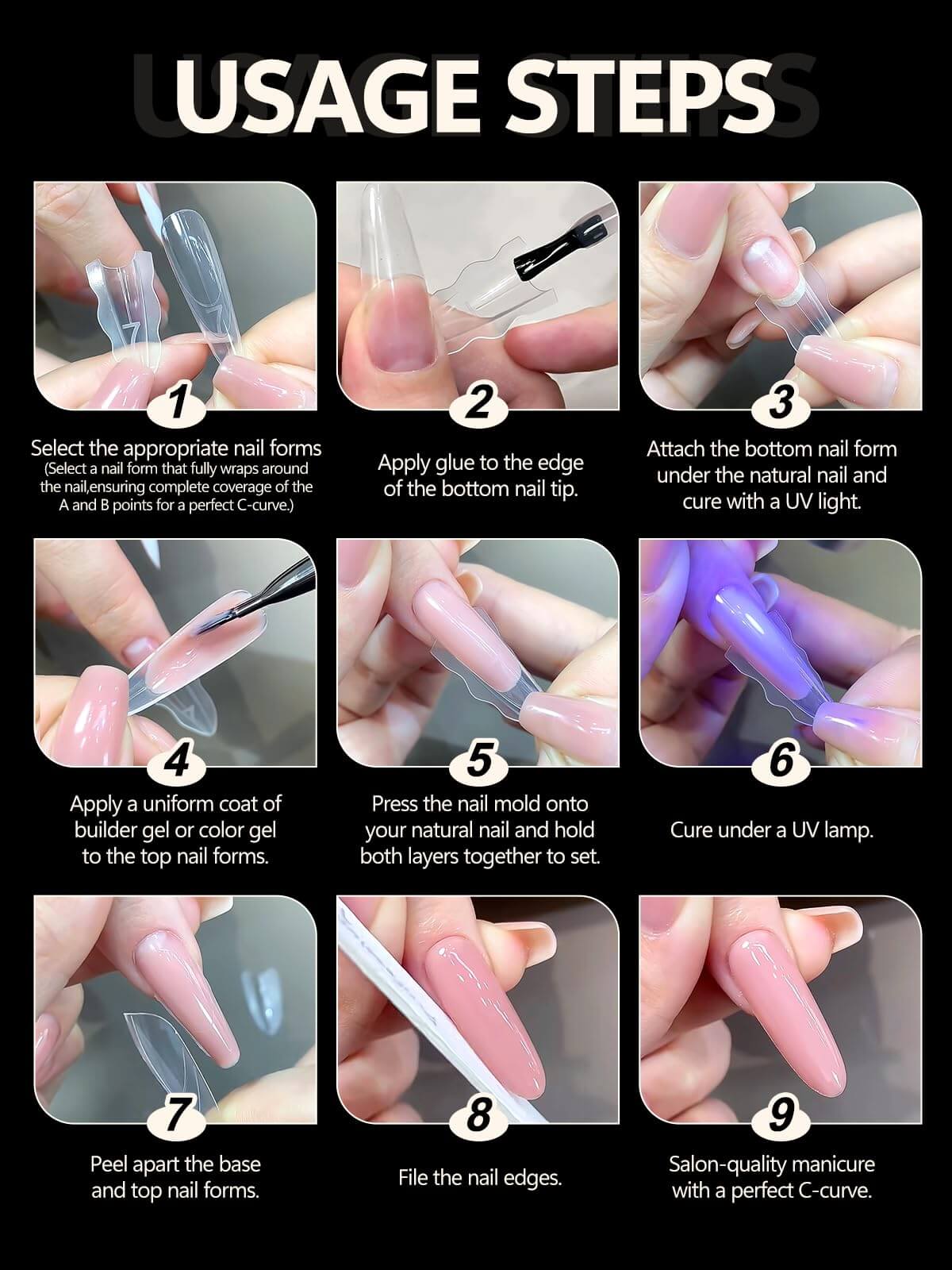 EBANKU 240PCS Sandwich Dual Nail Forms 15 Sizes Oval Nails