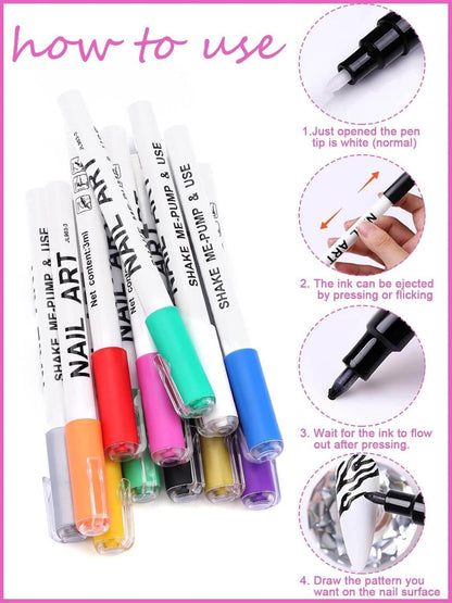EBANKU 3D Nail Art Pens, 12-Color DIY Manicure Set