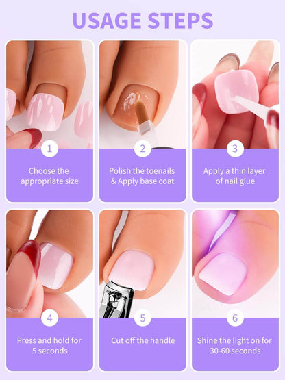 EBANKU Cat Eye Press On Toenails 72PCS Grey Pink with Glue