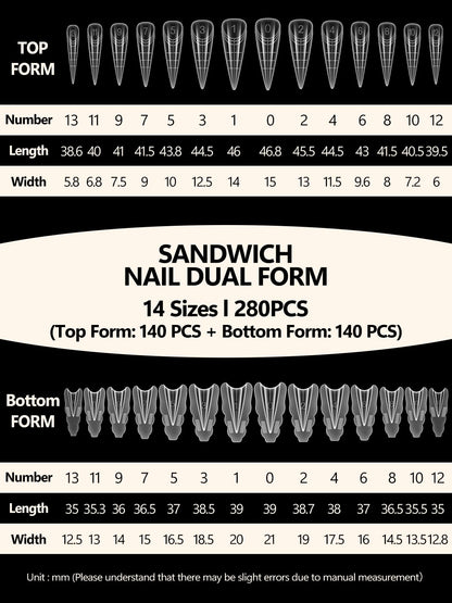 EBANKU 280PCS Sandwich Dual Nail Forms for Polygel Extensions
