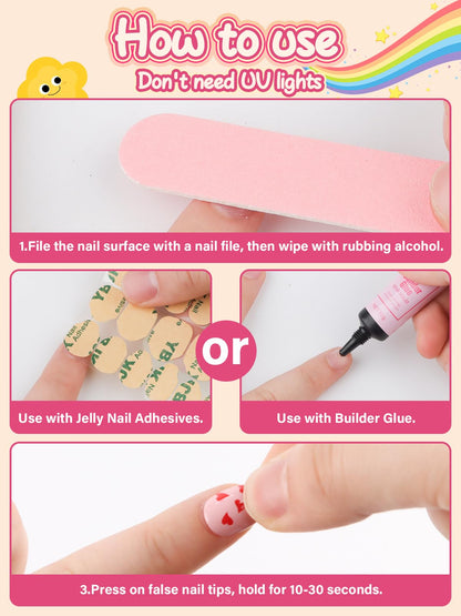 EBANKU Kids Press On Nails 26Pcs Red Heart Set