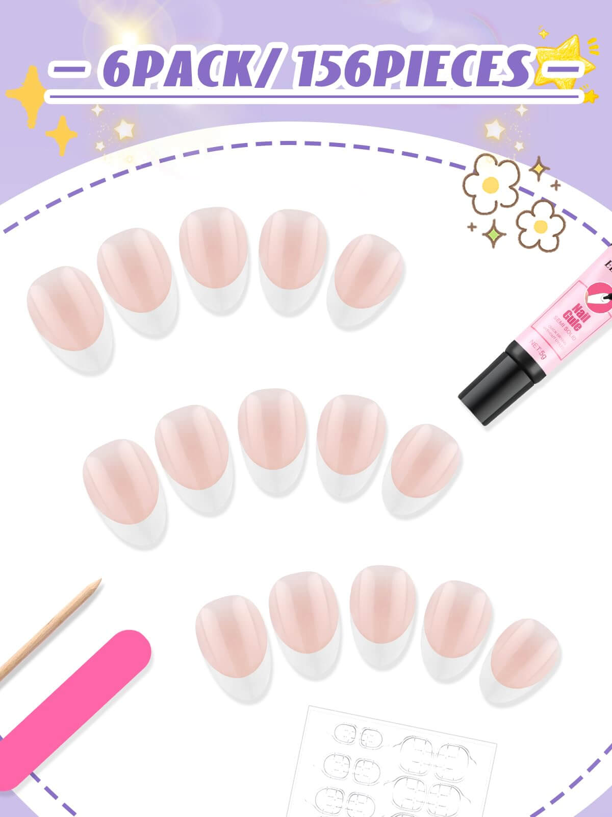 EBANKU Kids Press On Nails 156PCS French Tip Fake Nails