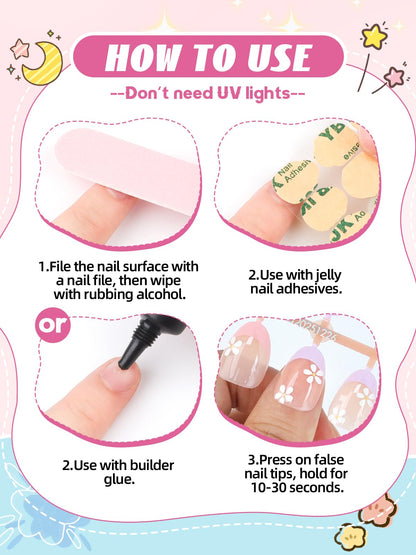 EBANKU 32PCS Kids Press On Nails Almond Fake Nail Kit for Girls