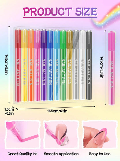 EBANKU 12 Colors Nail Art Pens Set 0.7mm 3D Nail Polish Markers