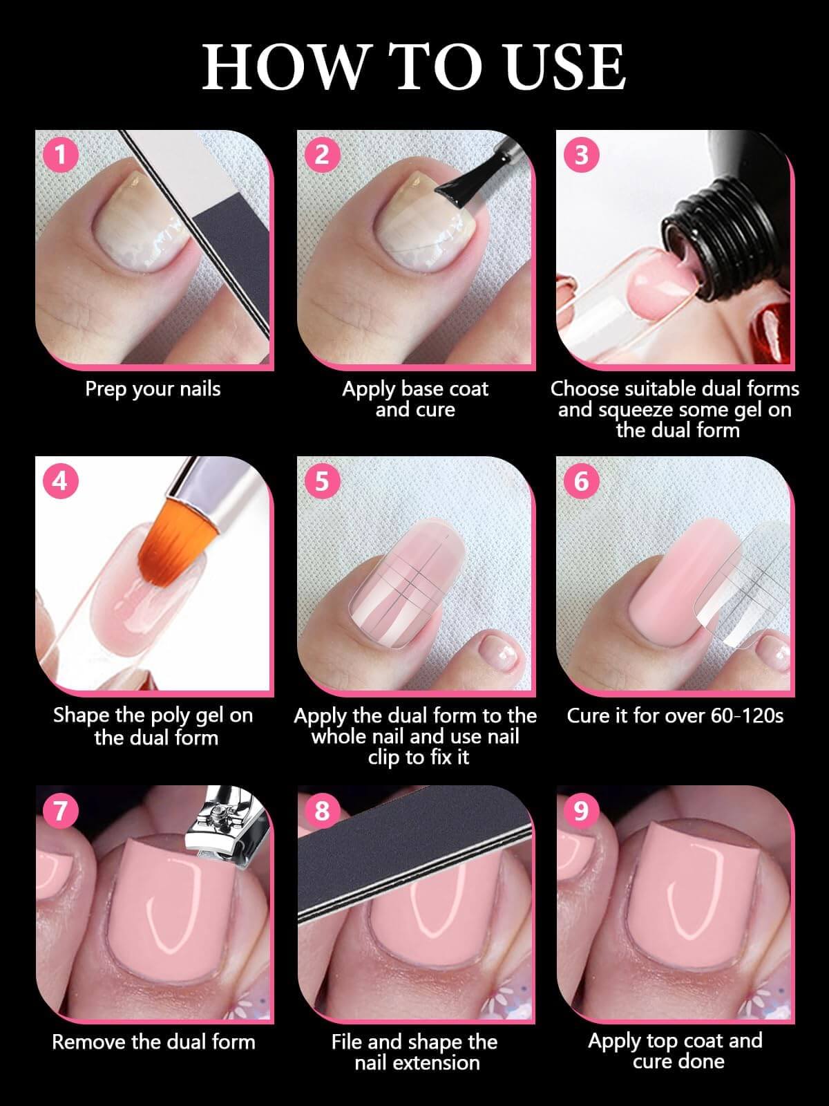 EBANKU 300PCS Toe Dual Nail Forms 15 Sizes Poly Gel Pedicure Kit