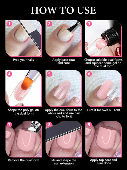 EBANKU 300PCS Toe Dual Nail Forms 15 Sizes Poly Gel Pedicure Kit