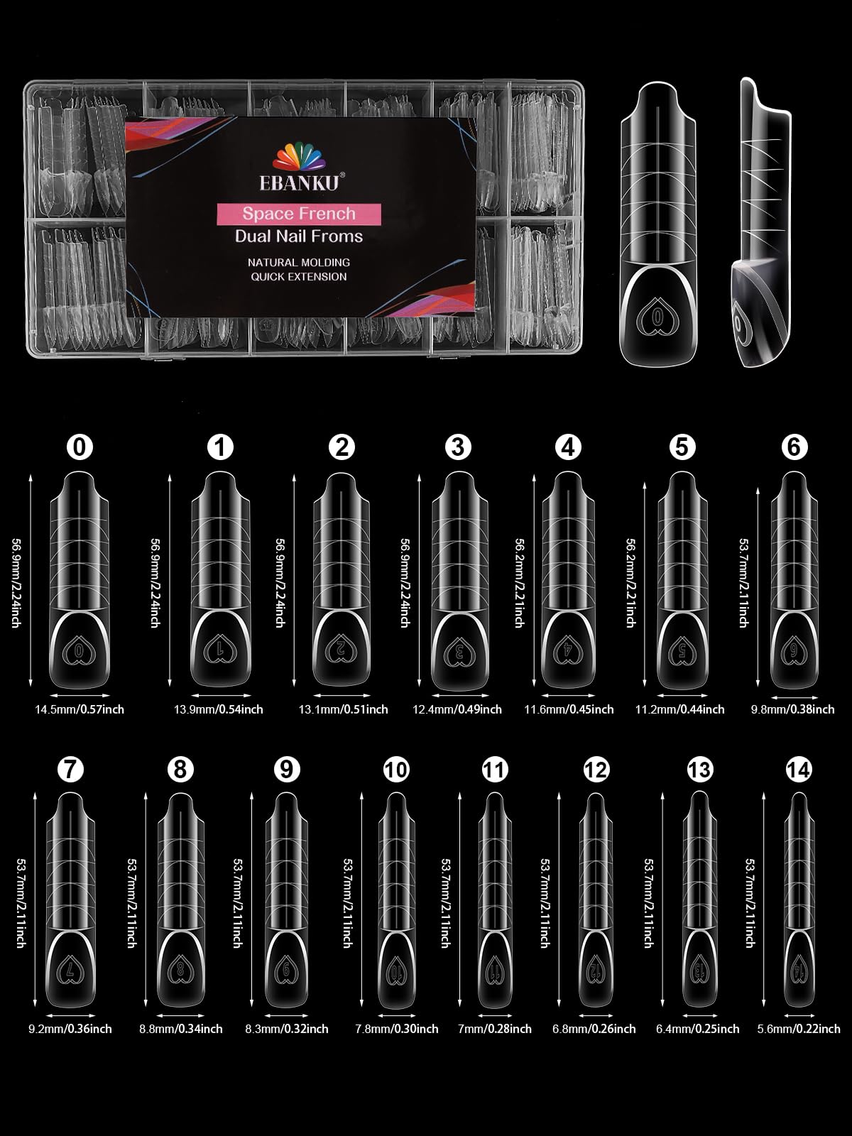 EBANKU 150PCS 3D Reverse French Dual Forms 15 Sizes Reusable