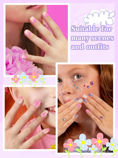 EBANKU 130Pcs Kids Press On Nails Flower & Mermaid Set