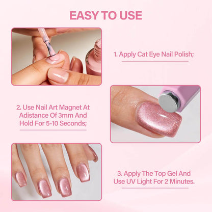 EBANKU 3PCS Cat Eye Nail Magnet Set 3-in-1 & 4-in-1 Pink