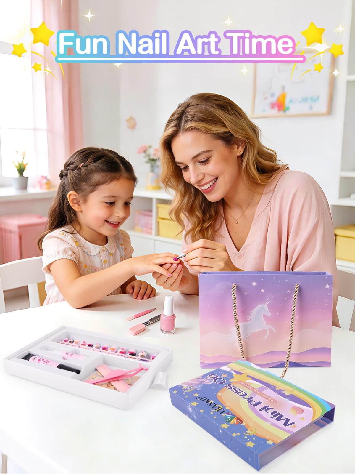 EBANKU Kids Press On Nails Gift Box, 156 Pcs Cute Fake Nails Set
