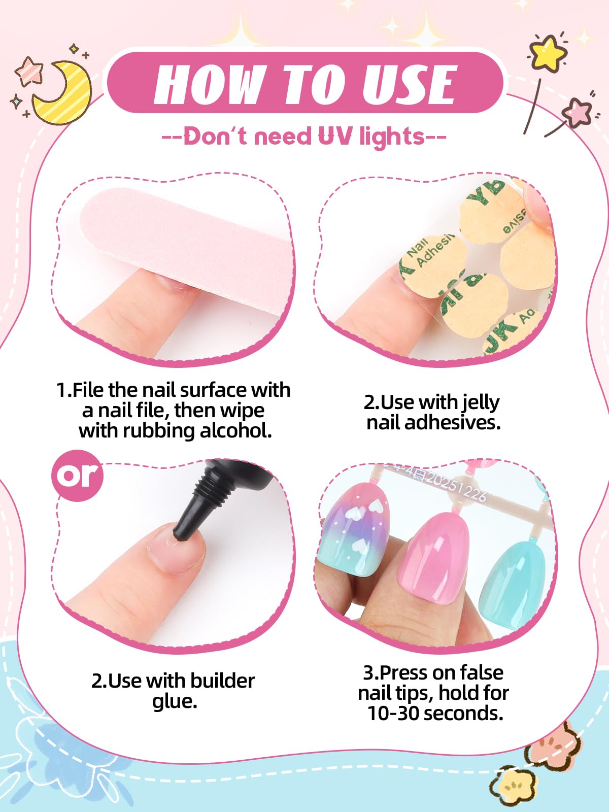 EBANKU Kids Press On Nails 96PCS 3 Pack Full Size Cute Set