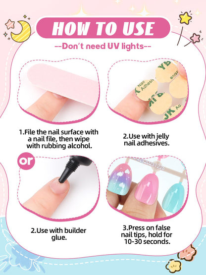 EBANKU Kids Press On Nails 96PCS 3 Pack Full Size Cute Set