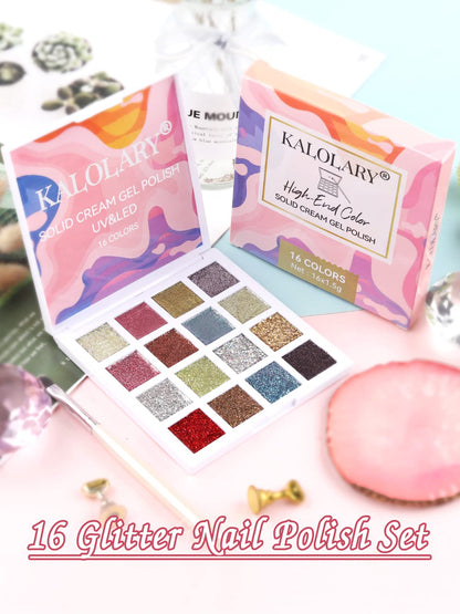 Kalolary 16 Color Glitter Solid Gel Polish Palette