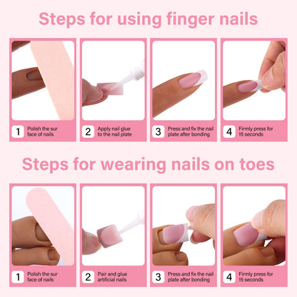 EBANKU 120PCS French Toe Nail Tips Set White Pink 15 Sizes