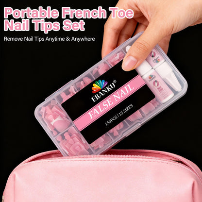 EBANKU 150PCS Square French Press On Toenails with 2 Nail Glues
