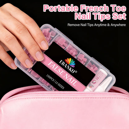 EBANKU 150PCS Berry Pink French Press On Toenails 15 Sizes